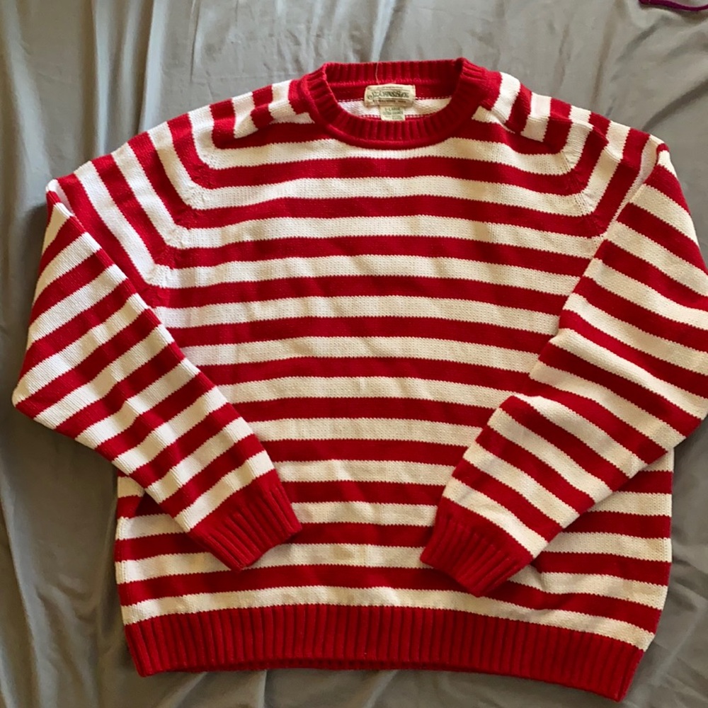 Red and white striped sweatshirt